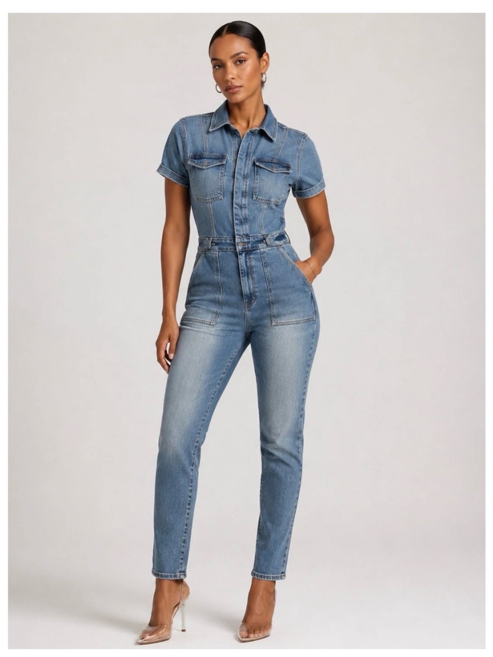 Good American Women’s Fit For Success Denim Jumpsuit Medium Wash - Size S-NWT